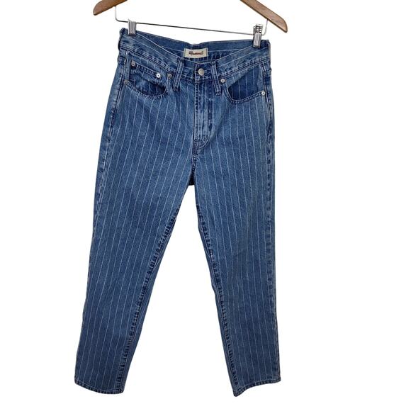 MADEWELL THE PERFECT VINTAGE CROP JEAN WOMEN 26 RETRO STRIPED BLUE WHITE DENIM - Picture 2 of 15